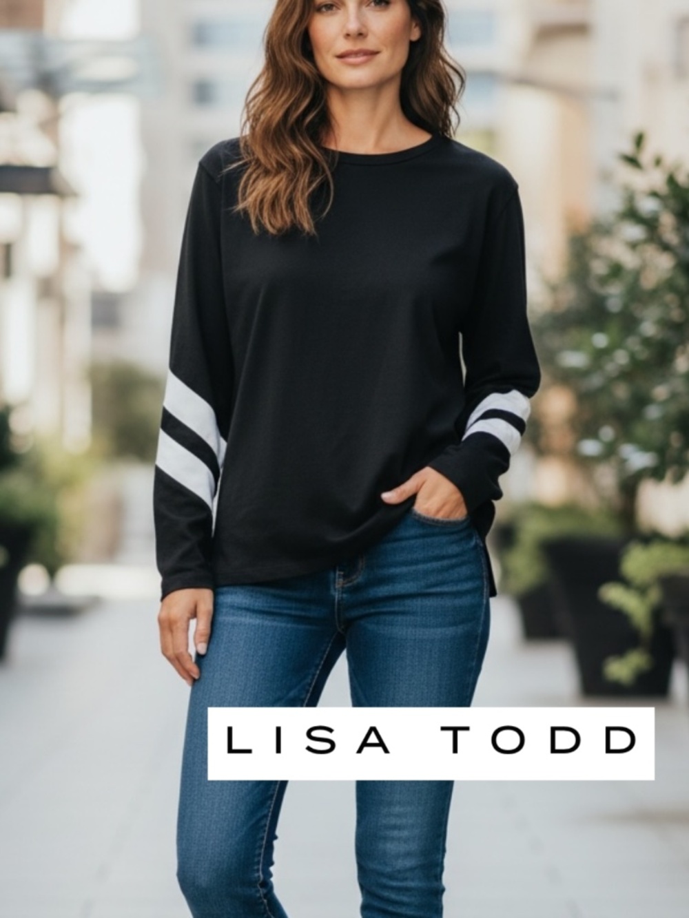 Lisa Todd Mesh Fest black tee with white mesh sleeve inserts, M,  CB2664